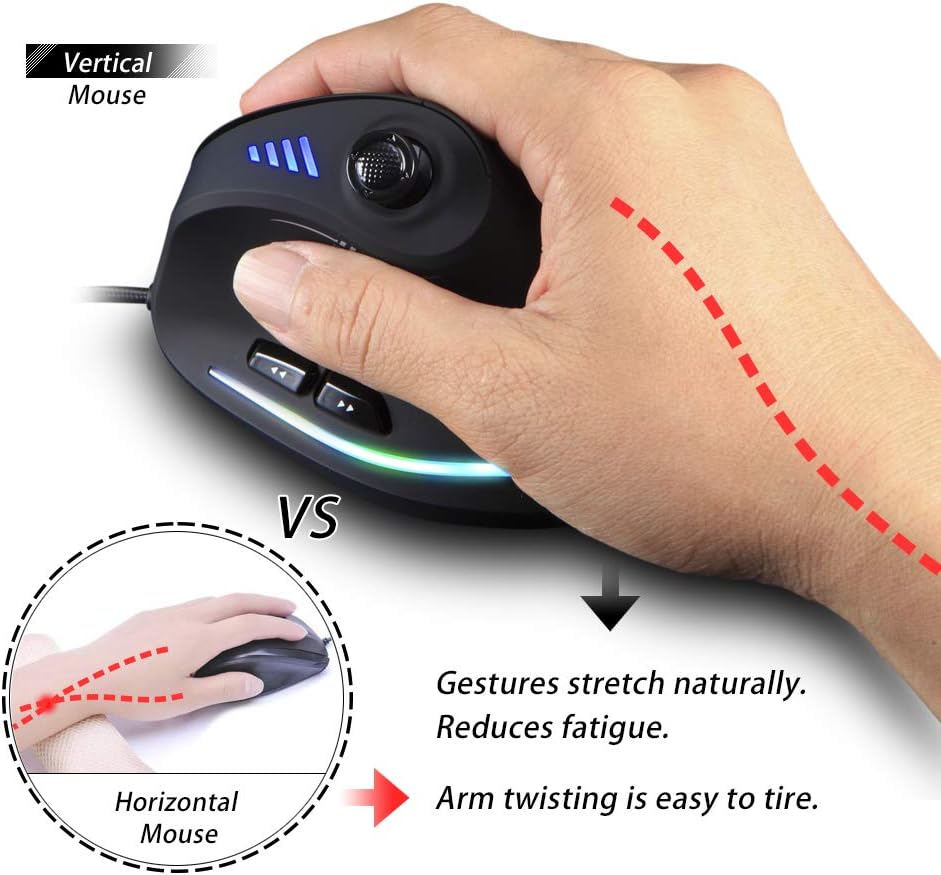 zelotes Ergonomic Mouse with Joystick, Vertical Mouse, 10000DPI, 11 Programmable Buttons, USB Optical Mouse with Cable - Image 3