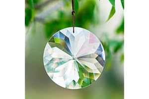 YU FENG Bauhinia Hanging Faceted Crystals Large Window Prisms Suncatcher Ornament Rainbow Maker Chandelier Crystal Pendant(85mm,Round)