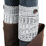 BeautyIn Womens Short Crochet Leg Warmers Knitted Buttons Socks Boot Cuffs, White1