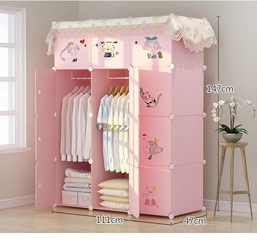 Amazon Com Portable Wardrobe Closet For Hanging Clothes Modular Cabinet Combination Armoire Storage Organizer Cube For Toys Towels F L44xw19xh58 Inch Home Kitchen