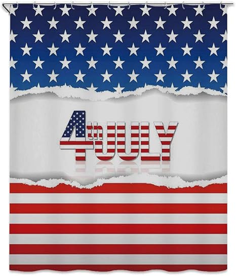 Amazon 7月4日の装飾 シャワーカーテン 180 X 0cm 米国旗のパターンを持つ大きな小さな星は バスルーム カーテン 防カビ 防水 洗面所 目隠し用 おしゃれ 私の故郷のイラストが大好きです ピンクブルー シャワーカーテン ホーム キッチン オンライン通販