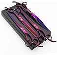 Moontay Professional 8.0" Dog Grooming Scissors Set, 4-pieces Straight, Upward Curved, Downward Curved, Thinning/Blending Shears for Dog, Cat and Pets, JP Stainless Steel, Purple