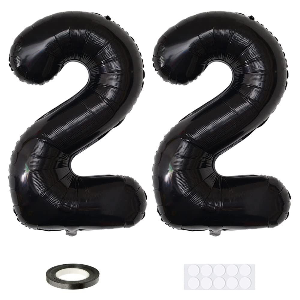Xihuimay 2pcs Black Number 22 Balloons, 40 inch, Birthday, Wedding, Bridal Shower, Bachelorette, New Year, Unisex-General