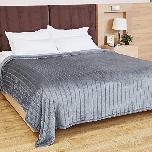Bertte 330 GSM Lightweight Fluffy Cozy Luxury Decorative Stripe Bed Couch Plush Throw Super Soft Fuzzy Warm Blanket, Queen(90"x 90"), Dark Grey
