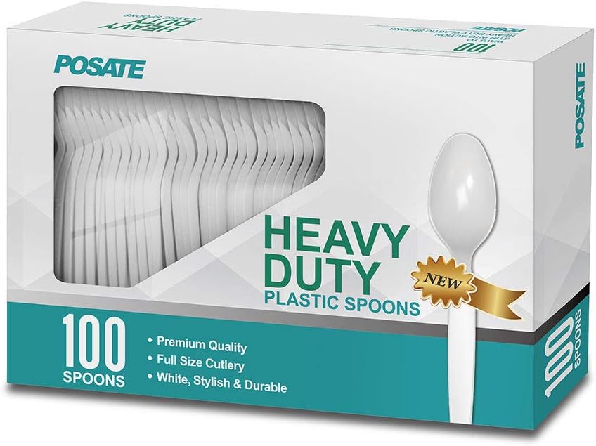 Plastic Spoons, White, Heavy weight, 100 Packs: Kitchen & Dining