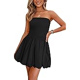 PRETTYGARDEN Women's Bubble Mini Dress Summer 2026 Strapless Tube Top Short A Line Trendy Casual Spring Smocked Sundresses