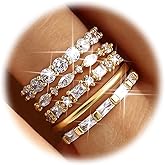 FUNRUN JEWELRY 14K Gold Plated Rings for Women Non Tarnish Stackable Rings Dainty Cubic Zirconia Band Pinky Thumb Knuckle Ring Set Trendy Statement Promise Wedding Thin Stacking Ring Size 5-10 5PCS