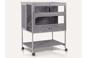 MEDEHOO Guinea Pig Cage, Moveable Metal Frame Hamster Cage Anti-Chewing with Aluminium Alloy Edge, Hideouts, Ramps, Seesaws Chewing Toy, Deeper Pull-Out Leakproof Tray for Indoor Outdoor(Grey)