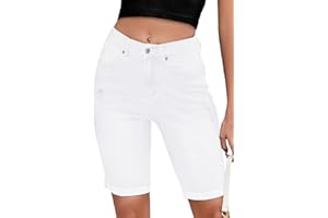 Metietila Women's Casual Summer Jean Shorts High Waist Denim Bermuda Shorts Rolled Hem Stretchy Shorts for Ladies