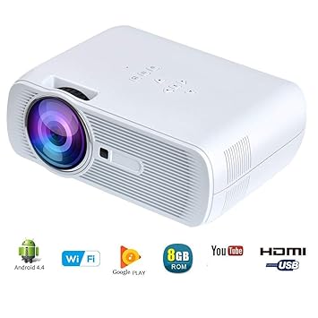 Yuntab WiFi Wireless Portable Video Mini Projector BL80 1200 Lumens LED Home Theater Support PC Laptop TV Box and More with HDMI TV VGA AV USB SD For Home Cinema Theater Child Games (WiFi-White)