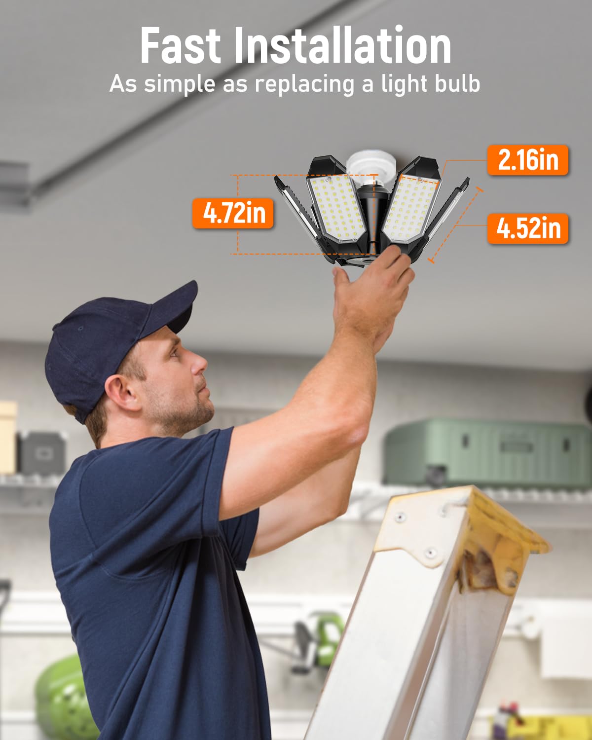 Adiding LED Garage Light 2 Pack, Super Bright 20000Lm Basement Ceiling Lighting w/ 6+1 Deformable Panels Screw in E26 Bulb Base Socket for Workshop Attic Warehouse Utility Laundry Storage Area