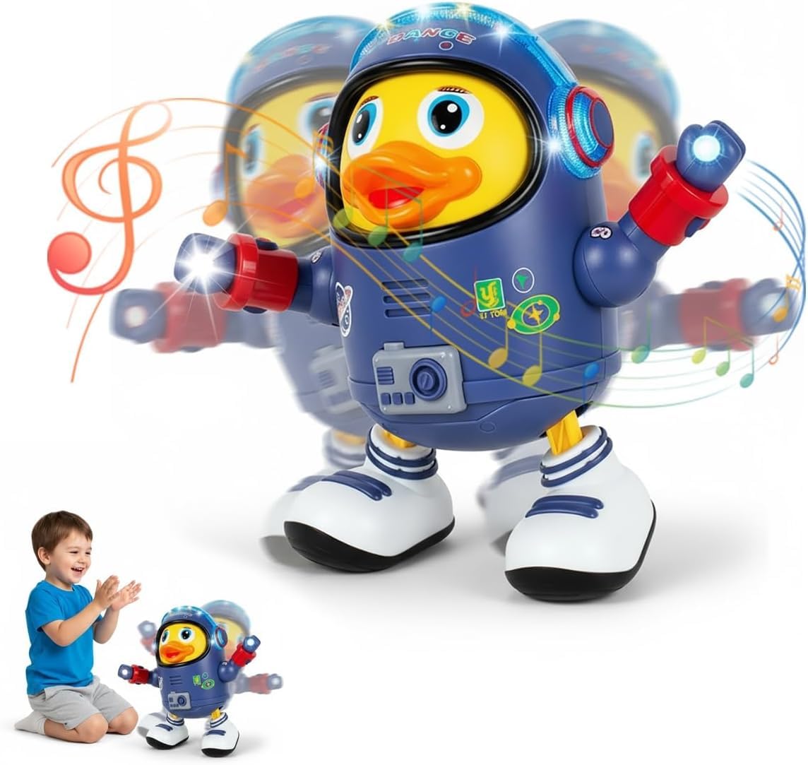 Starnearby Dancing Space Duck Toy, Electric Astronaut Duck with Music & LED Lights, Interactive Space Musical Toys Early Educational Birthday Gift for Toddlers Kids