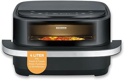Heißluftfritteuse Pizza & More, Pizzaprogramme, 10 Garprogramme, optimale Wärmeverteilung, extra breite Form, mit Sichtfenster, 4L, 2100W, schwarz, silber, S-Fry, FR 2464