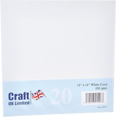 Craft UK 2019 12X12 White Premier Card 250 gsm Pack of 20 Sheets