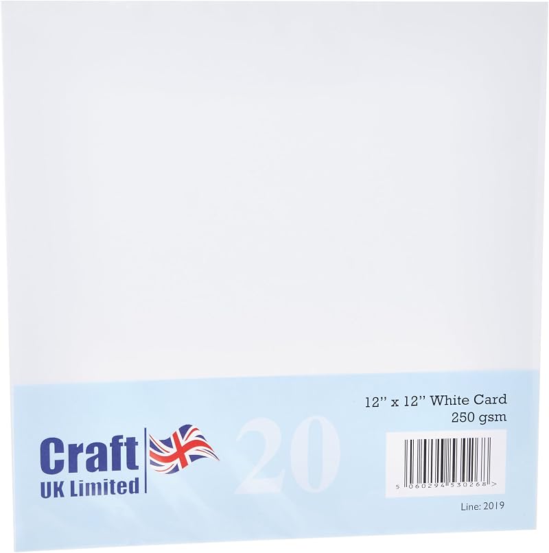 Craft UK 2019 12X12 White Premier Card 250 gsm Pack of 20 Sheets
