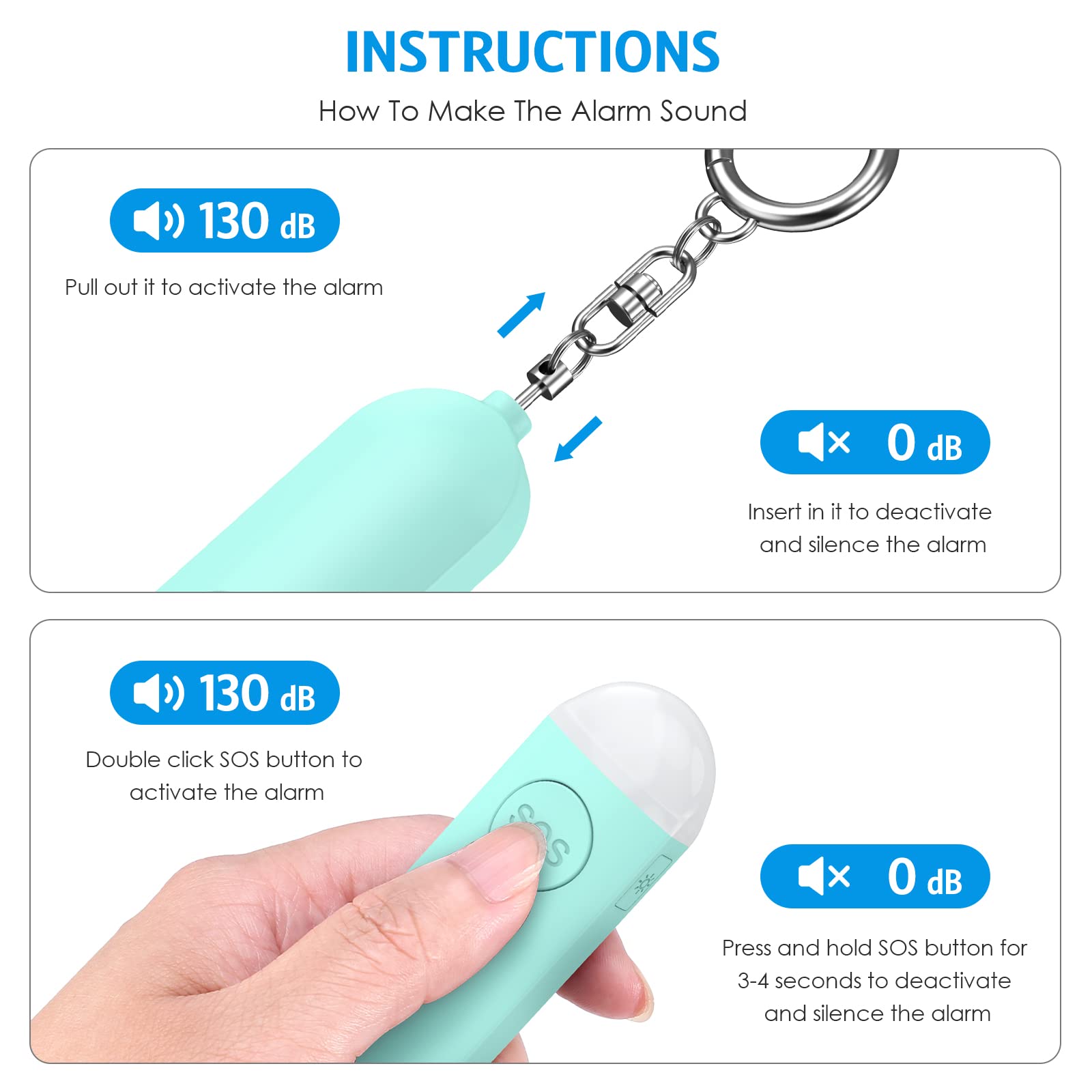 AMIR Safe Sound Personal Alarm - 130DB Keychain with LED Lights, Emergency Safety Alarm for Women, Men, Children, Elderly - Blue