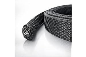 MGI SpeedWare Expandable Non-Split PET Braided Cable Sleeve, High-Temperature Black Loom for Automotive Harness and Chew-Resi