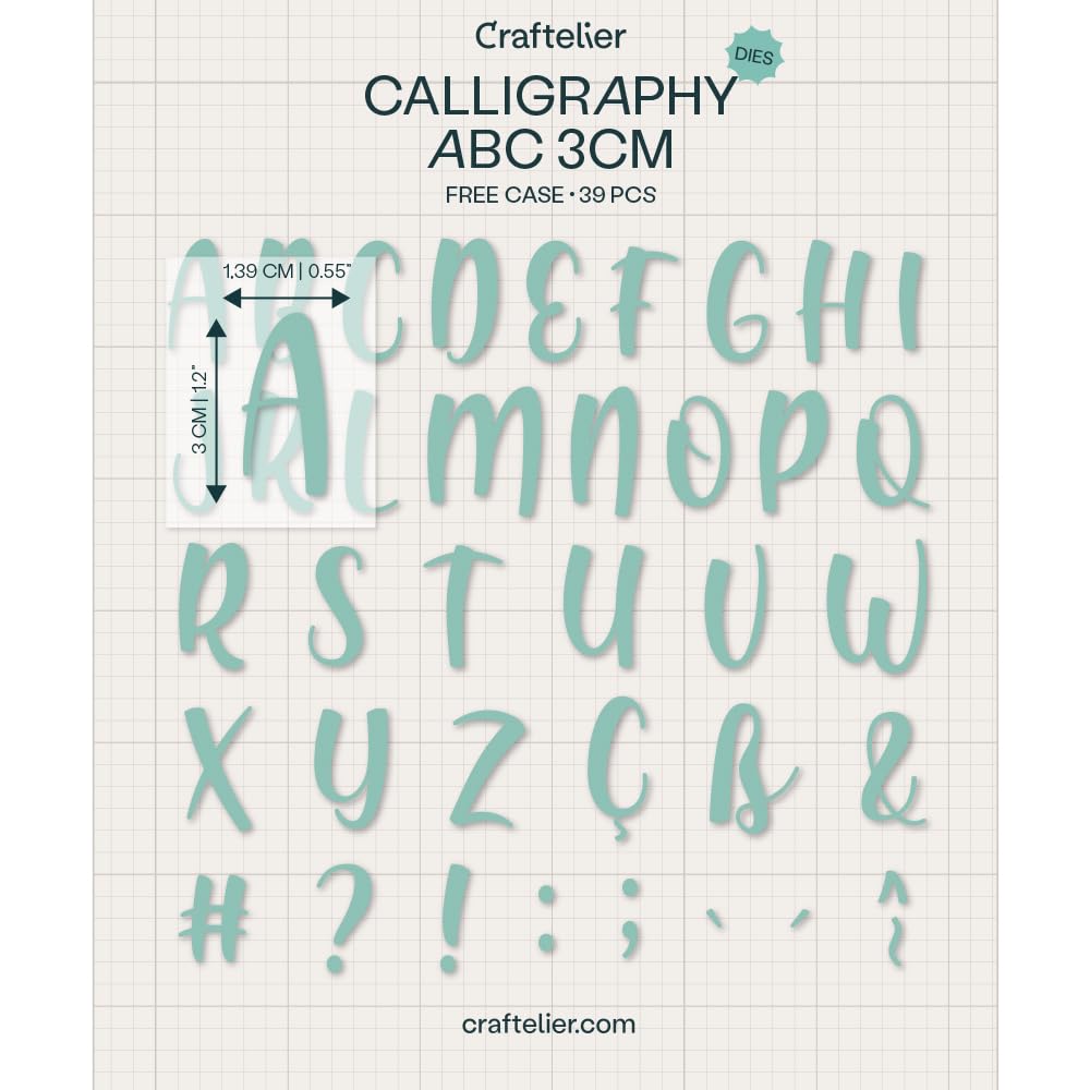 Craftelier - Set of 10 Dies of Capsule Letters Calligraphy and Symbols for Scrapbooking and Crafts Projects | Compatible with Multiple Die Cutting Machines | Size Approx. 3 cm