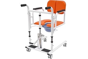 LSYSGSB Hydraulic Patient Lift Transfer Chair for Home, 330.7 Lbs Transfer Nursing Chair Lifter Wheelchair Patient Lift for Car, Aid for Elderly 180° Split Seat Cushion Bathroom Bedside Commode (Orange)