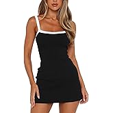 MISSJOY Women's 2026 Summer Ribbed Bodycon Casual Square Neck Sleeveless Tank Top Club Party Mini Dresses