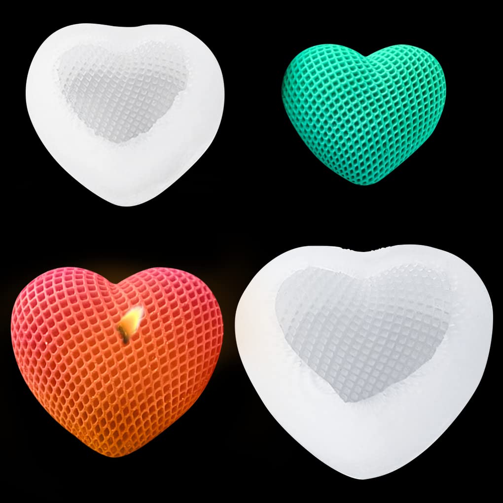 FineInno 2 x Epoxy Resin 3D Heart Shaped Moulds, Love Heart Candle Mold, Silicone Heart Diamond Mould for Soap Making Candle Craft DIY