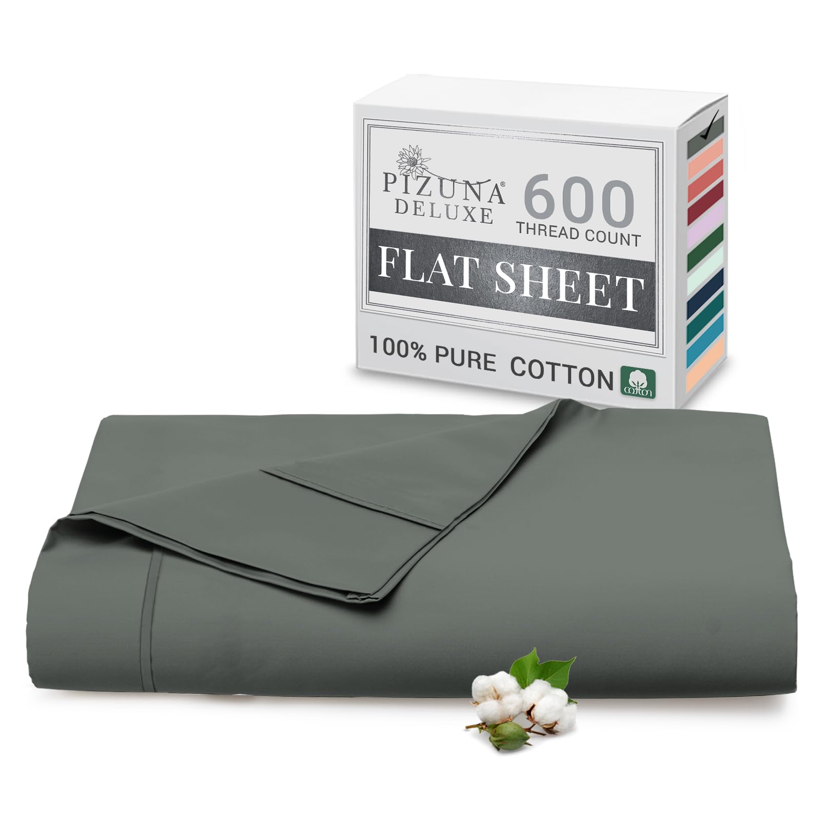 Pizuna Pure Combed Cotton Double Flat Sheet Dark Grey, 600 Thread Count Long Staple Brushed Cotton Flat Sheets Double, Cool Sateen Weave Flat Sheet Double Bed (Cotton Flat Sheet Double 1 PC) — image 1