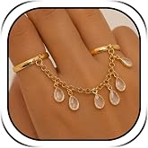 Someki Chain Ring for Women Chunky Cubic Zirconia Dangle Ring Two Finger Rings Adjustable Statement Wedding Engagement Rings Fashion Jewelry Outfits Anniversary Birthday Gift