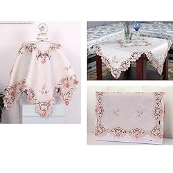 WELLYUK 33 Inch X 33 Inch Vintage Embroidered Pink