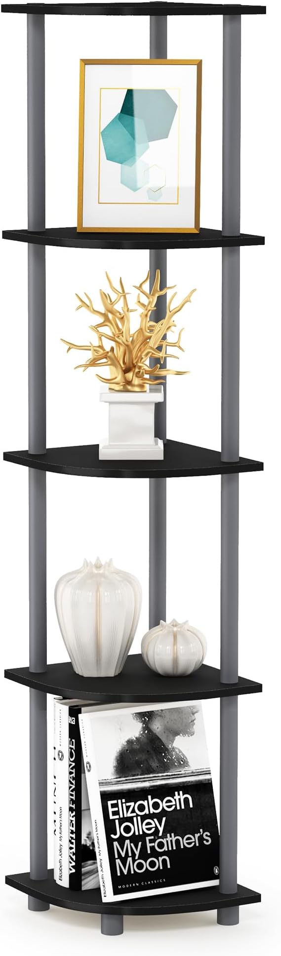 Furinno Turn-N-Tube 5 Tier Corner Shelf Black Grey