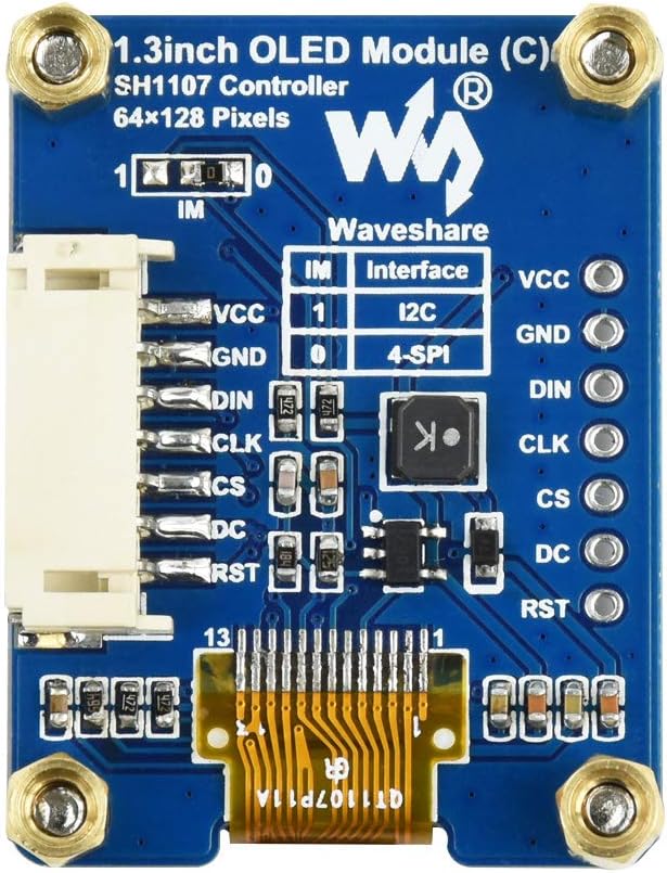 Waveshare 1.3inch OLED Display Module Black/White Display Color 64×128 Resolution Embedded SH1107 Driver with SPI / I2C Interface - Image 3