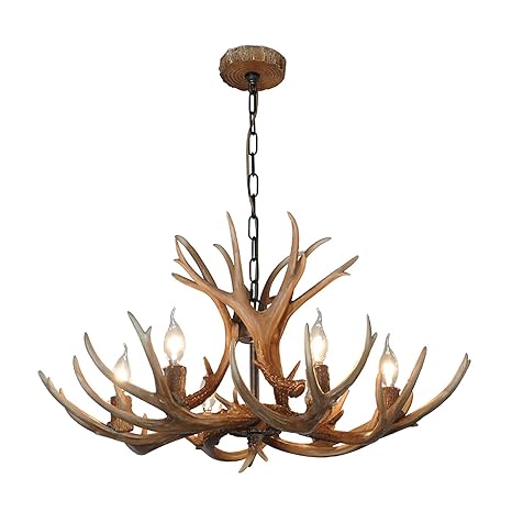Deer Horn E12 Bulb 6 Light Iron Resin Industrial Retro Droplight