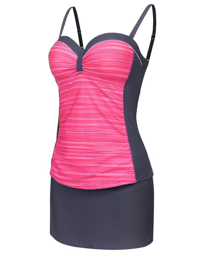 Sportshe Women Sport Push up Tankini Swimsuit Pantyskirt Swimwear Two Pieces Bathing Suit S-XXXL