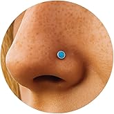 ALOME PIERCINGS Sterling Silver Nose Stud 3mm Turquoise Opal – L Shape Nose Ring Stud for Women – 925 Silver Tiny Nose Piercing Jewelry Pin – Hypoallergenic Handmade Nose Stud
