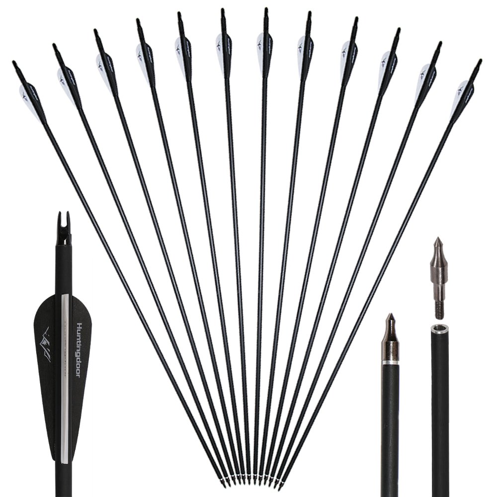 Huntingdoor 12Pcs 30 inch Archery Arrows Hunting Targeting Arrows with Replaceable Broadhead for Recurve Bow Compound Bow Target Practice