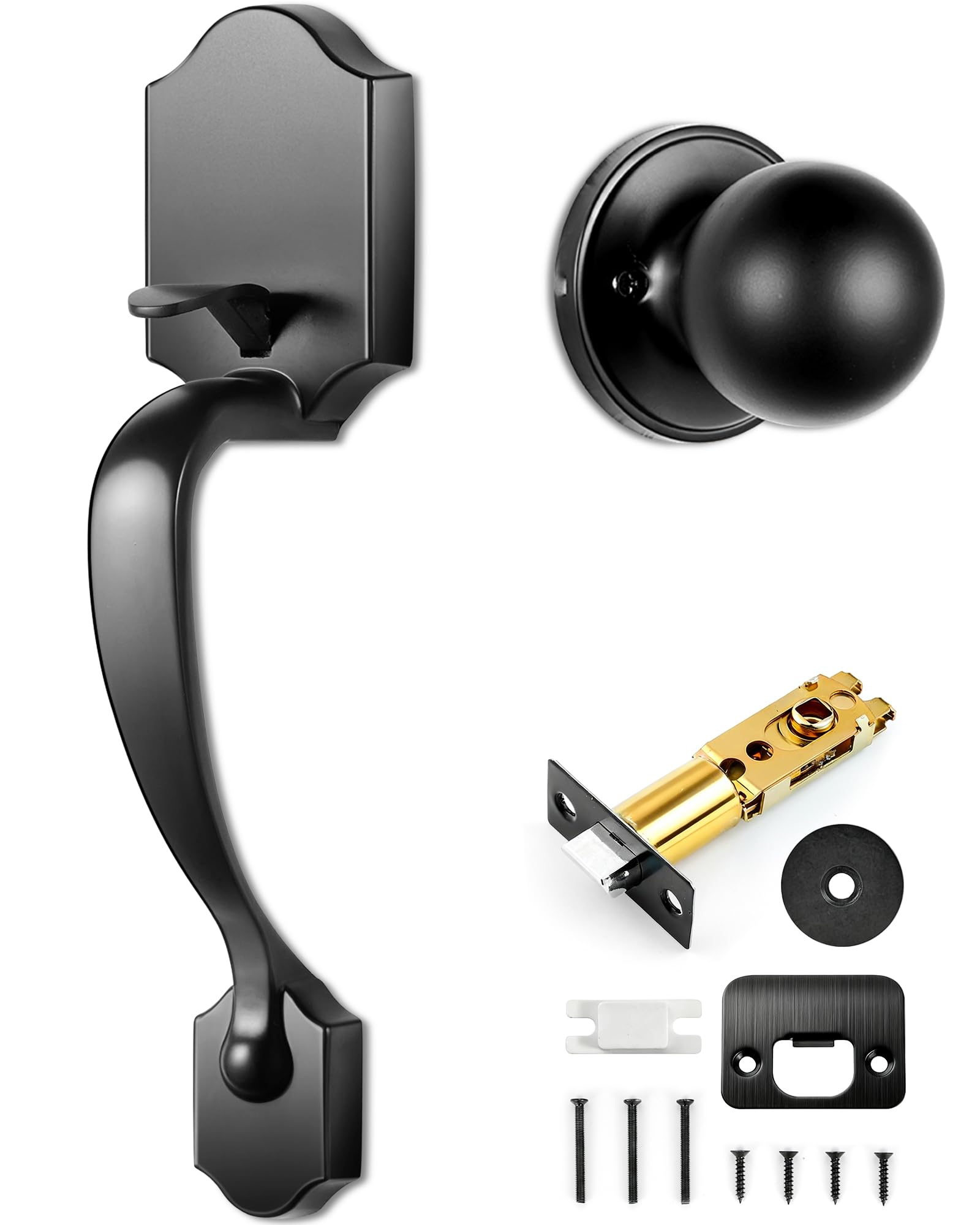 Photo 1 of Motovecor Front Door Handleset, Entry Door Handle Set with Cove Knob for Right and Left Handed Sided Doors, Interior and Exterior Entrance Passage Lock, Lower Half Grip, Matte Black