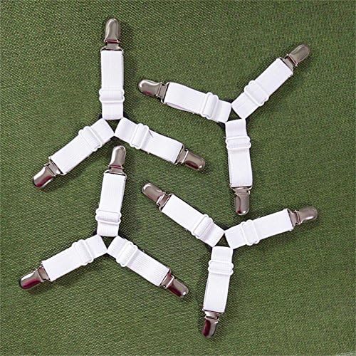 Gtopart 36" to 79" Adjustable 4-Piece Triangle Design Metal Clip Bed Suspender/Gripper/Strap/Holder/Fastener for Bed Sheet (White)