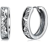 PELOVNY Mountain Cross Viking Hoop Earrings for Women Men 925 Sterling Silver Huggie Hoop Earrings Birthday Christmas Jewelry Gifts for Him Her
