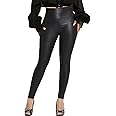 RIOJOY Womens Sexy Leather Leggings PU High Waist Butt Lifting Pleather Pants Stretchy Faux Leather Tights Push Up