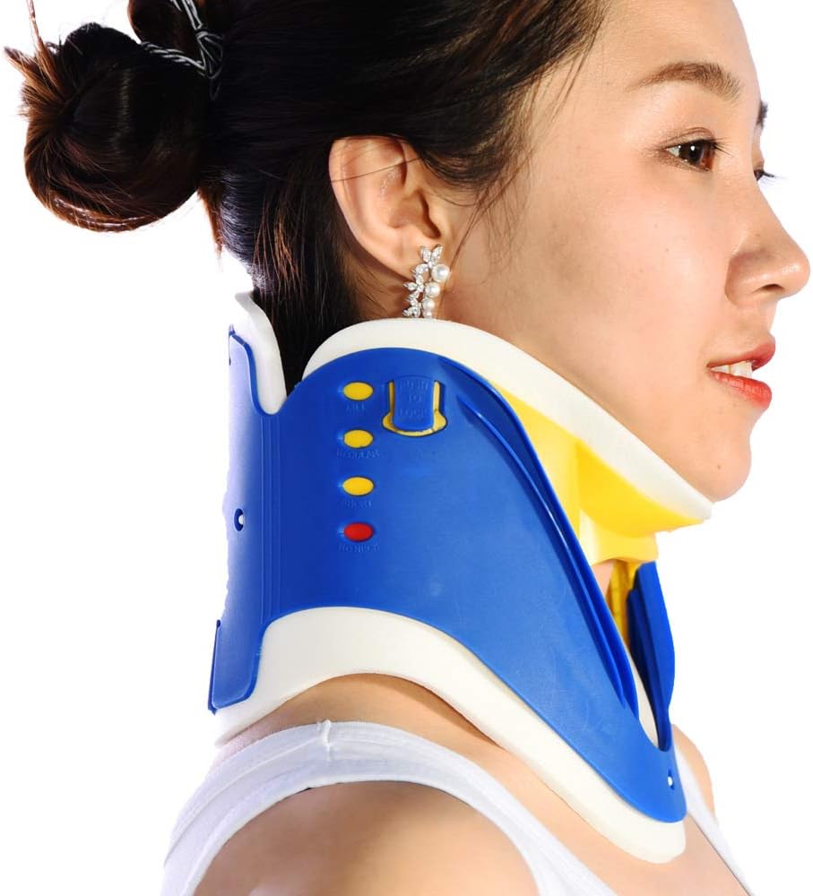 Lzour Neck Collar Breathable Cervical Neck Traction Support Brace Adjustable Tractor Orthosis Braces Neck Pain Relief