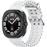 Anrir Silicone Bands Compatible with Samsung Galaxy Watch Ultra 47mm Men Women, Soft Silicone Wristbands Waterproof Replacement Strap for Galaxy Watch 7 Ultra 2024-White