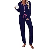 SWOMOG Womens Pajamas Set Long Sleeve Sleepwear Button Down Nightwear Soft Joggers PJs Sets with Pockets Lounge Sets