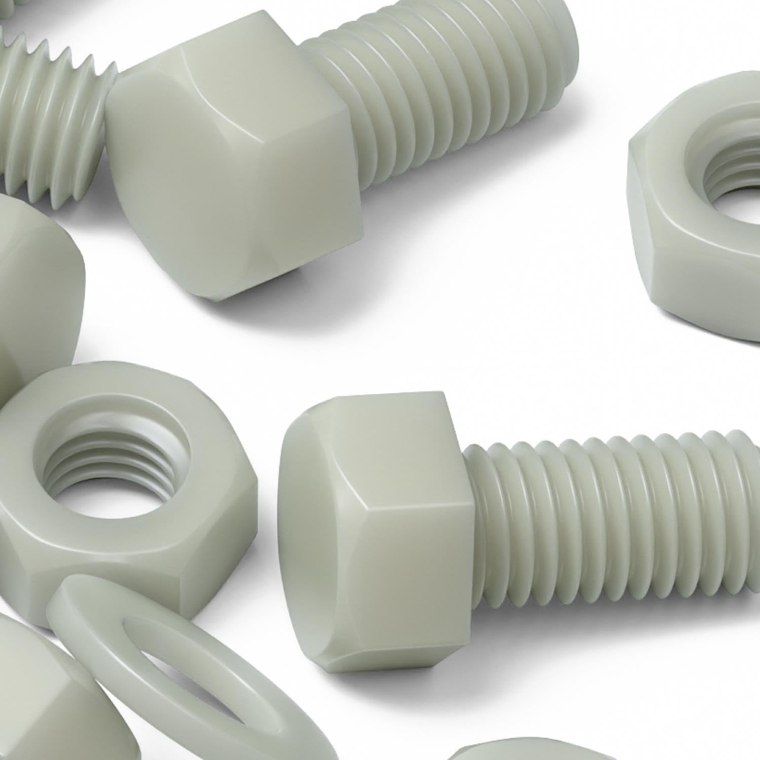 20 x Glass Filled Reinforced Super Nylon Hex Head, M10 x 20mm, Plastic Nuts and Bolts, Washers, Hexagon