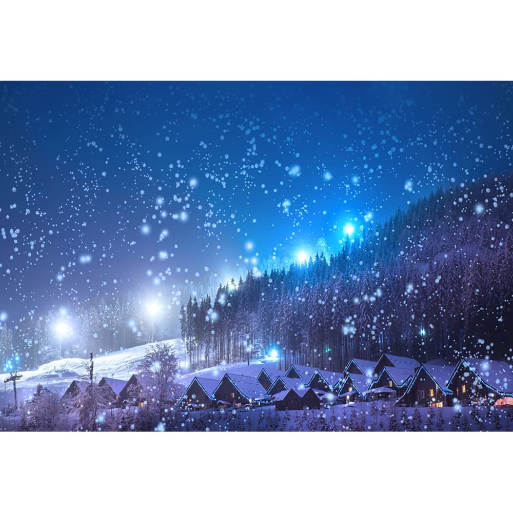 Aoihrraan 3x2m Christmas Village Backdrop Snowing Forest Winter Night View Fairy Tale Town Photography Background New Year Eve Xmas Family Party Decoration Kids Adults Portrait Photo Studio Props