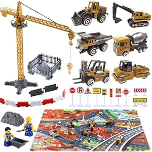 Construction Toys Engineering Vehicle Toy with Construction Site Mat Tower Crane, Excavators Truck, Digger Toy…