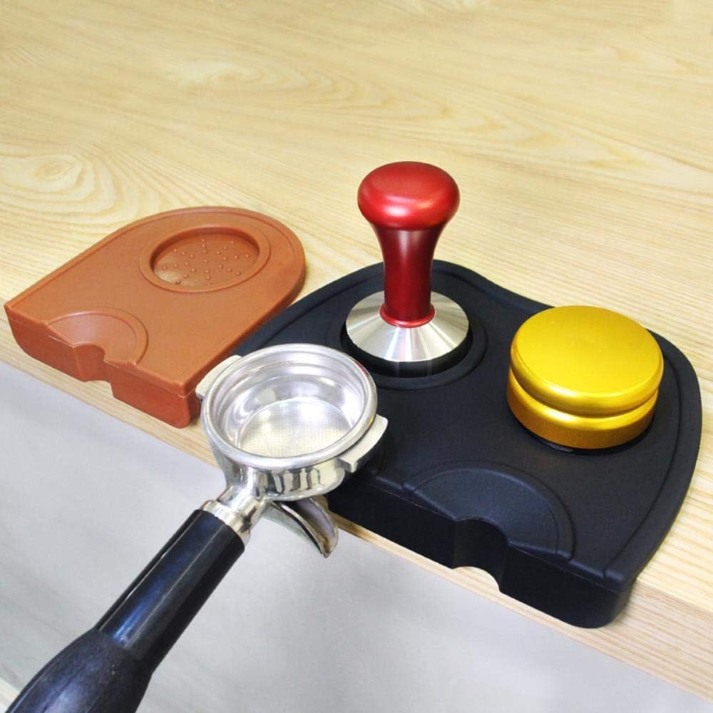 KOIYOI Espresso Coffee Tamper Mat Rubber Irregular Holder Pressed Powder Anti-slip Safe Corner Pad Coffee for Barista champion used,Brown L