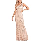YHHOWEP One Shoulder Formal Sequin Dress for Women Sparkly Bodycon Evening Gowns Maxi Mermaid Ball Long Dresses