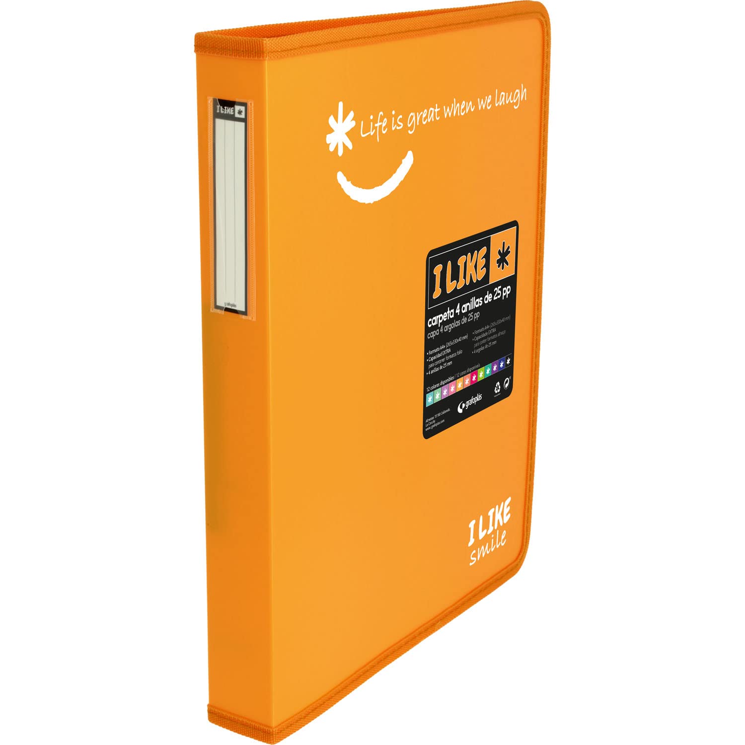 Grafoplás 30121655. Ring Binder A4+, Mandarin, 4 Rings 25 mm, Polypropylene, Like