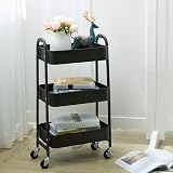 DOWORKS Storage Trolley on Wheels 3 Tier Metal Cart Kitchen Craft Books Black view 4