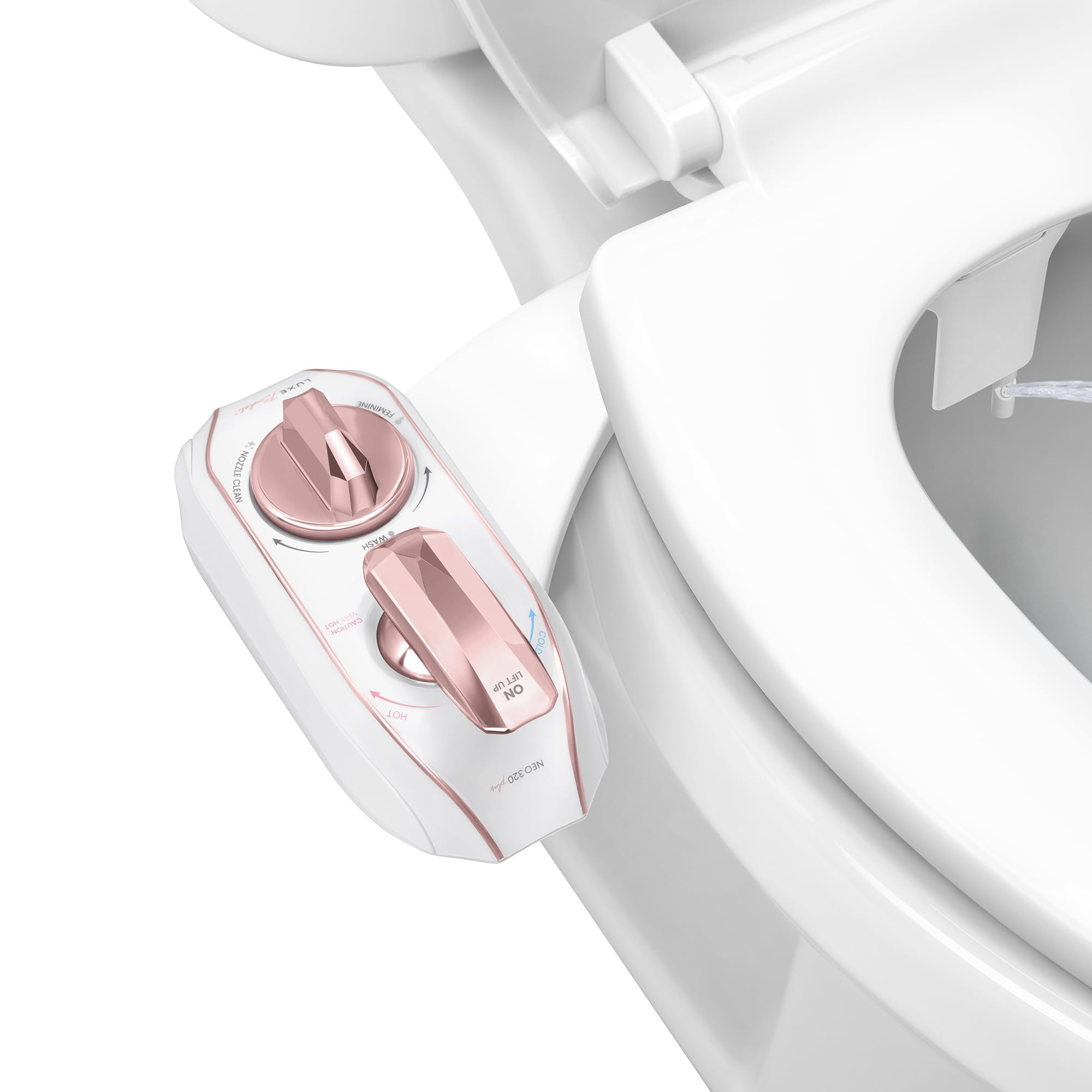 LUXE Bidet NEO 320 Plus - Warm Water, Dual Nozzle, Non-Electric Bidet Attachment for Toilet Seat, Patented Slide-In Install, 360° Self-Clean, EZ-Lift to Clean, Feminine & Rear Wash (Rose Gold) Image
