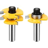 BAIDETS 1/2" Tongue and Groove Router Bits - Set of 2Pcs 1/2 Inch Shank Router Bit Set 3 Teeth Adjustable T Shape Wood Milling Cutter